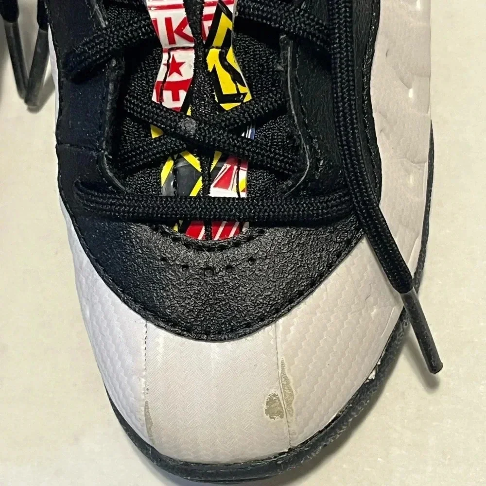 Nike Little Posite Foamposite kids tennis shoes size 10C yellow trim black white